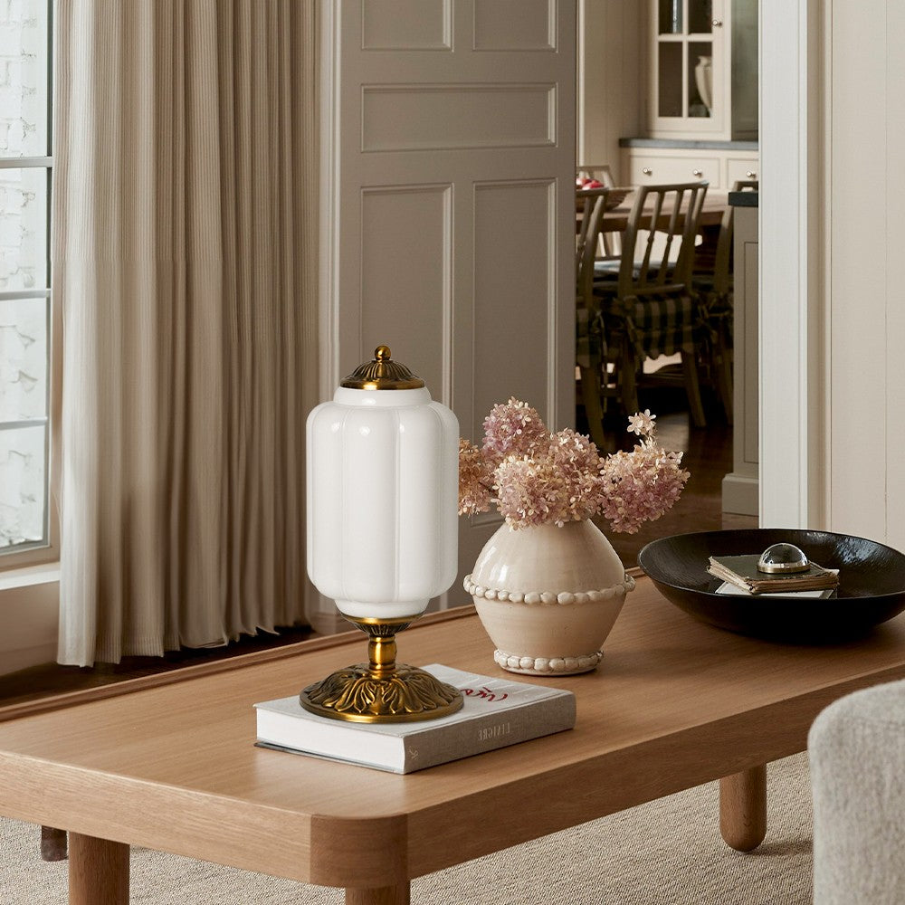 Nexos French Retro Cream Glass Textured Eloise Table Lamp