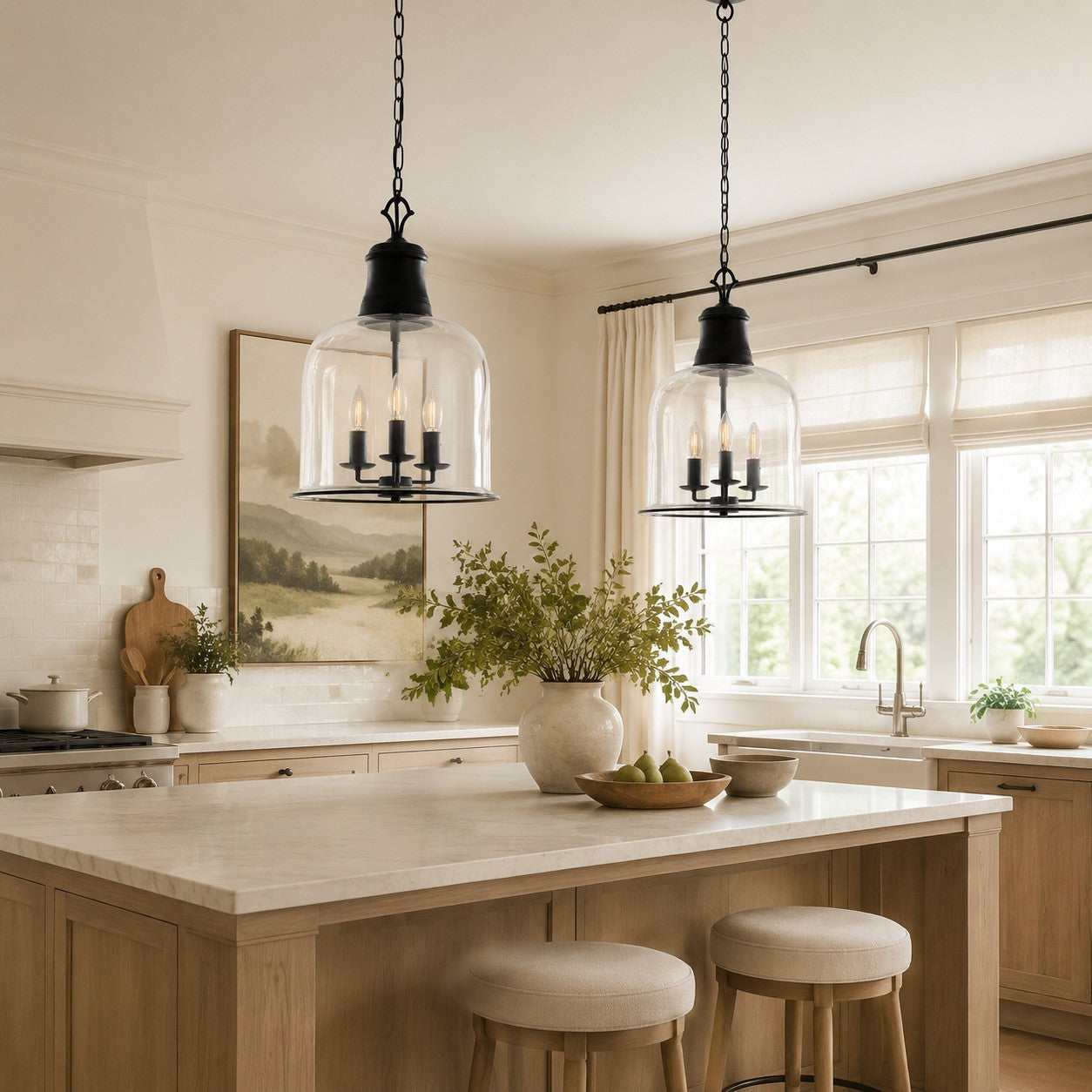 Sander Farmhouse Vintage Bell Clear Glass Pendant Light