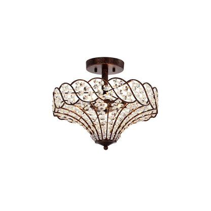 Kim Rustic Bronze 4-Light Crystal Semi-Flush Mount Ceiling Light
