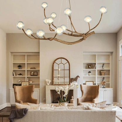 Damian Rustic Tree Branch Chandelier with Bubble Glass Lamp Shades