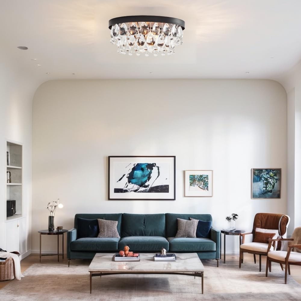 Thalassa Glass Teardrops Crystal Flush Mount Light
