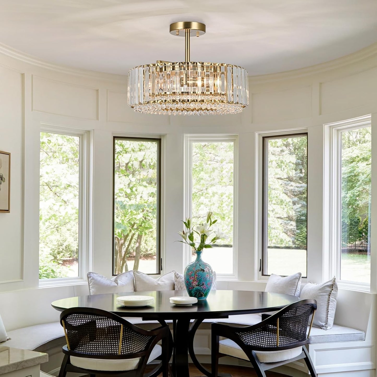 Ryxar Round Ribbed Crystal Semi Flush Mount Light