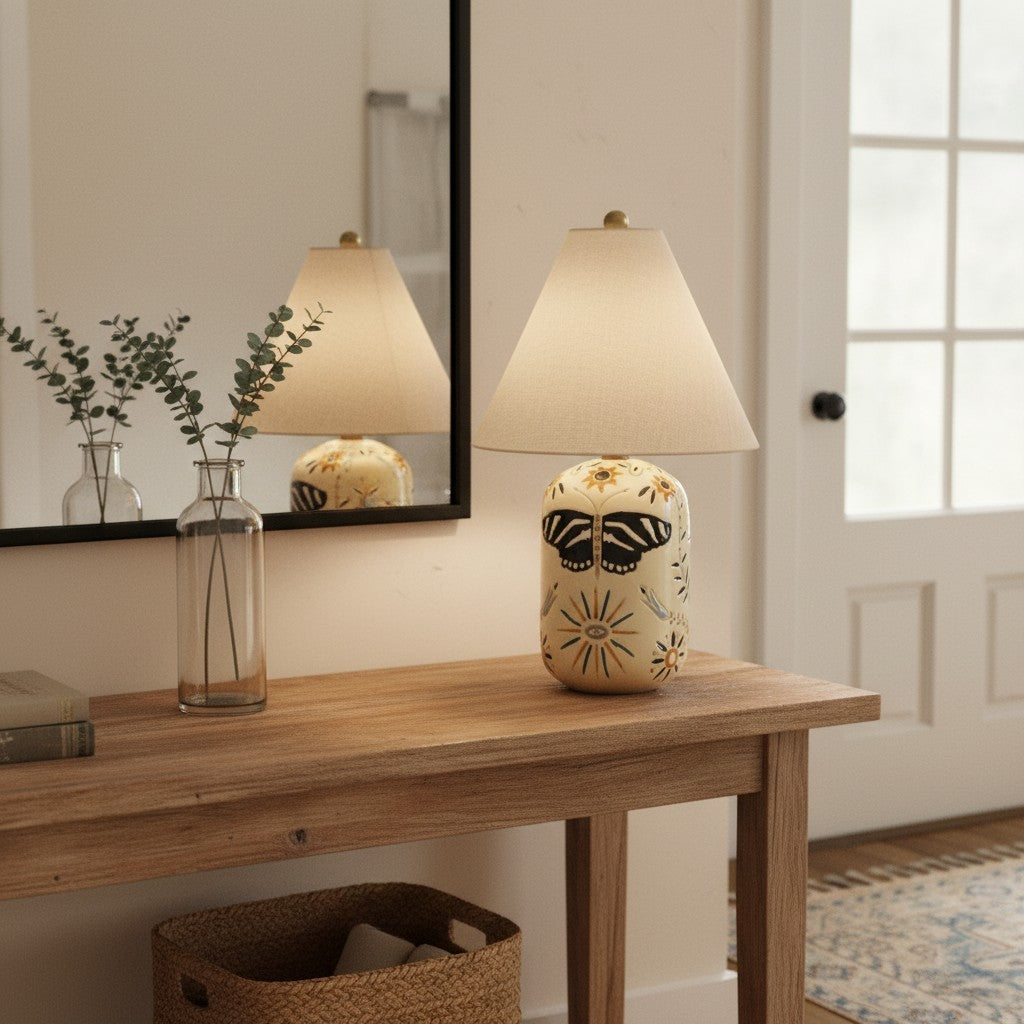 Thalira Vintage Ceramic Linen Table Lamp