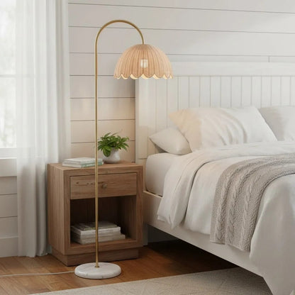 Marlowe Vintage Style Rattan Shade Wood - Based Floor Lamp