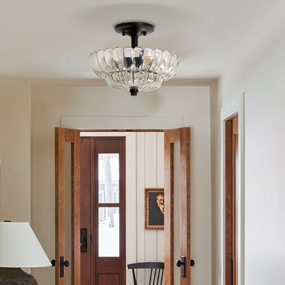 Raveena Vintage Amber Glass Semi Flush Mount Floral Ceiling Light