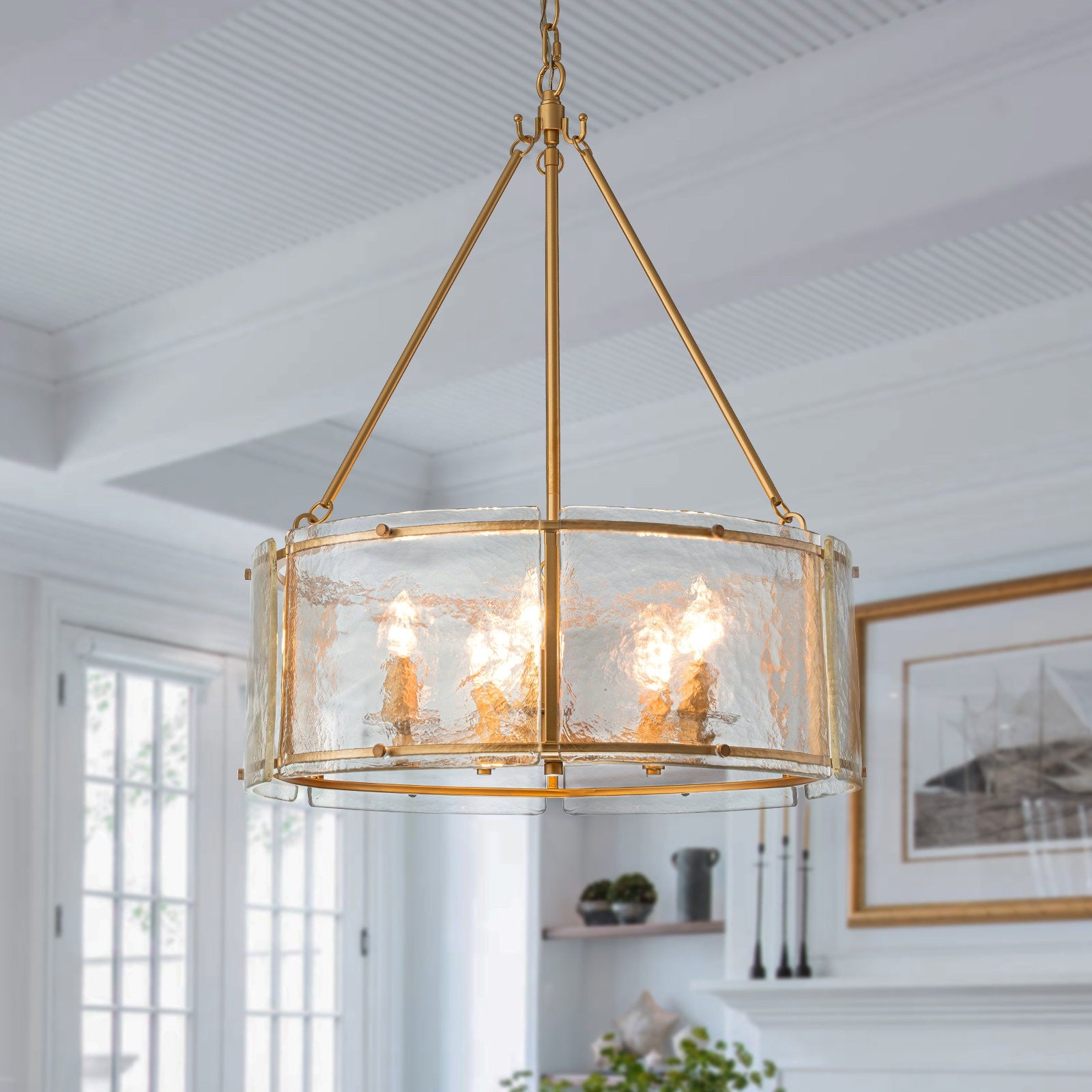 Coriander Farmhouse Water Ripple Glass Drum Chandelier