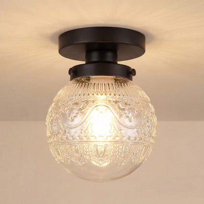 Ixionis Vintage Engraved Pattern Globe Glass Flush Mount Ceiling Light
