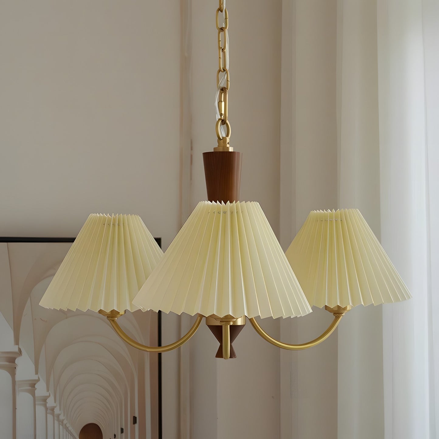 Axel Rustic Pleated Shade Wood Chandelier