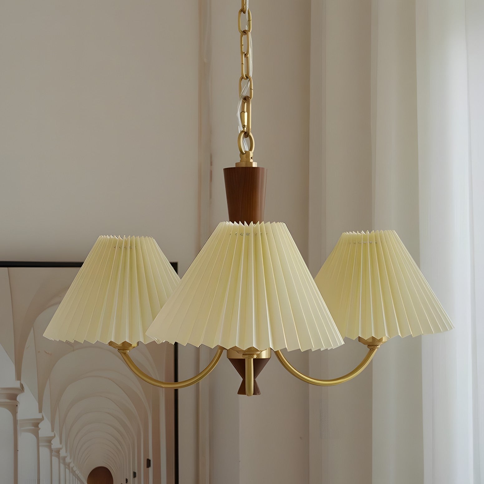 Axel Rustic Pleated Shade Wood Chandelier
