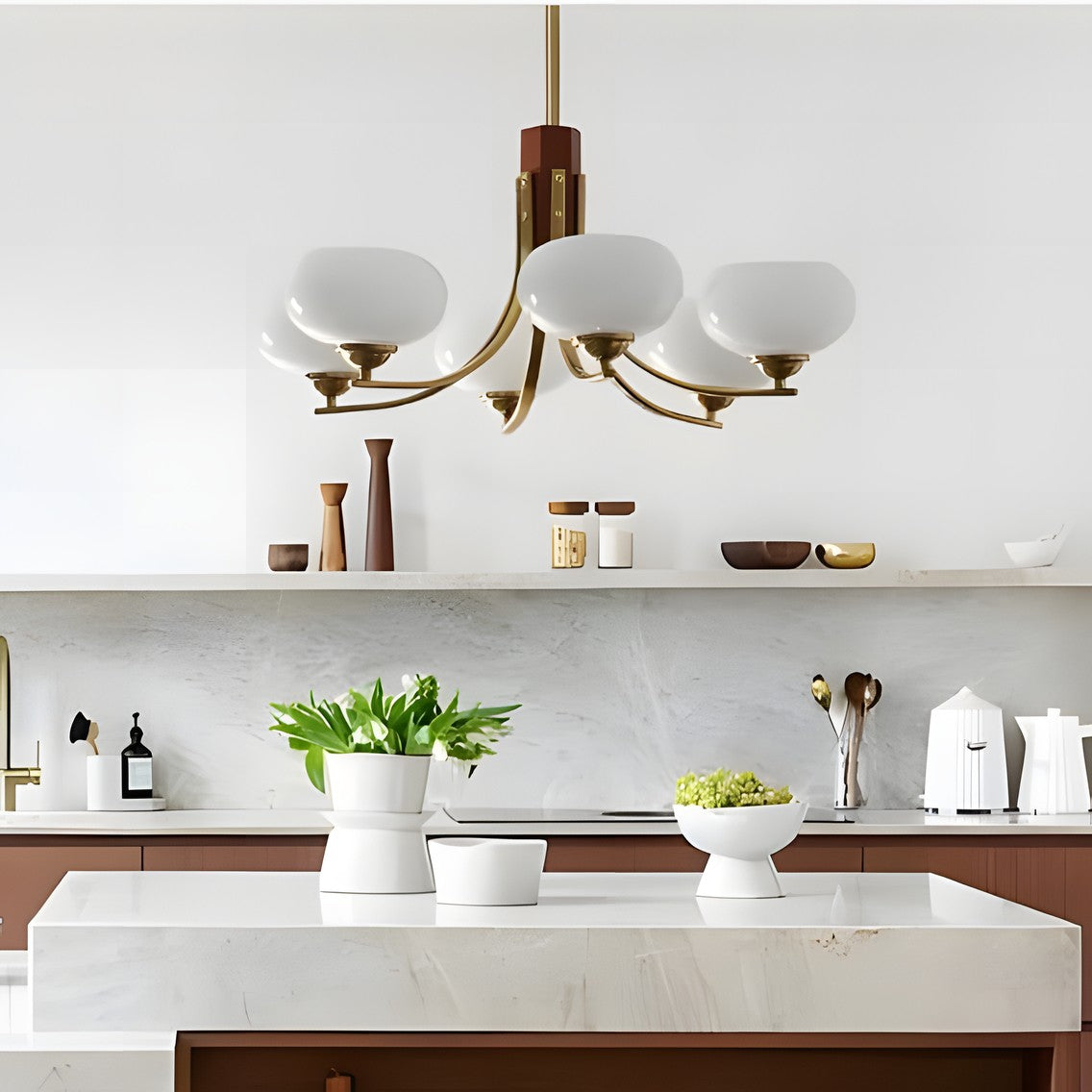 Juino Wood Farmhouse Milk Ball Sputnik Chandelier