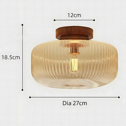 Octavius Farmhouse Retro Amber Fluted Glass Ceiling Light