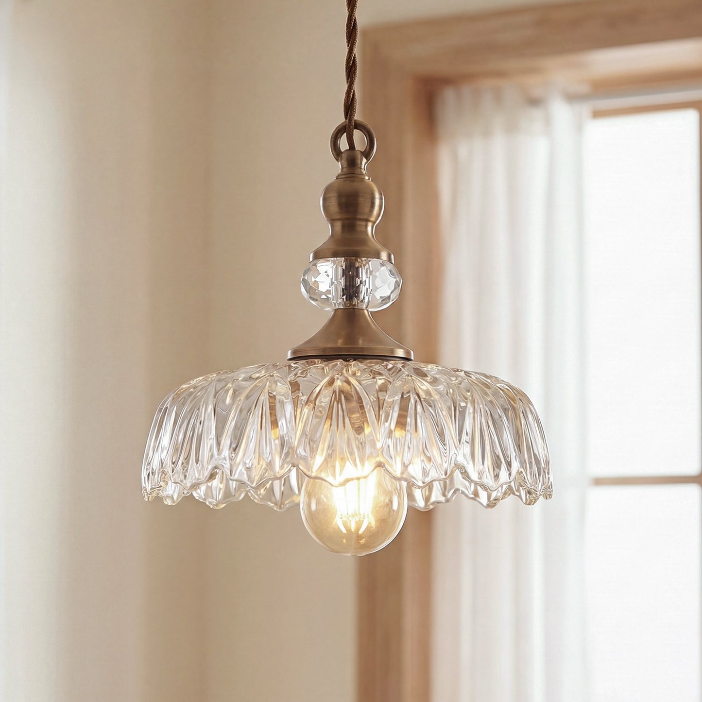 Jaime Antique Brass and Glass Flower Pendant Light