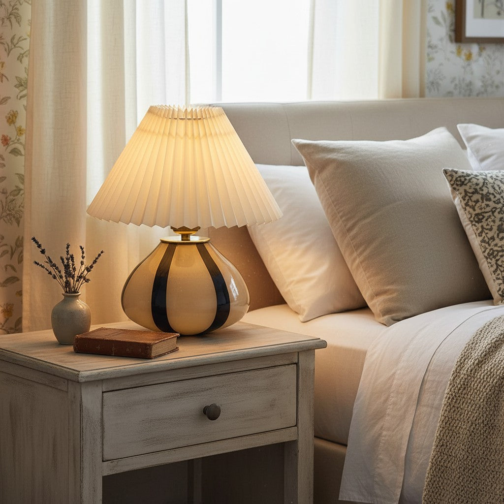 Solivian Vintage Pleated Cavolo Ceramic Table Lamp