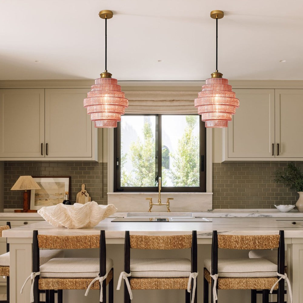 Kaelyn Bottle Shade Stained Striped Glass Pendant Light