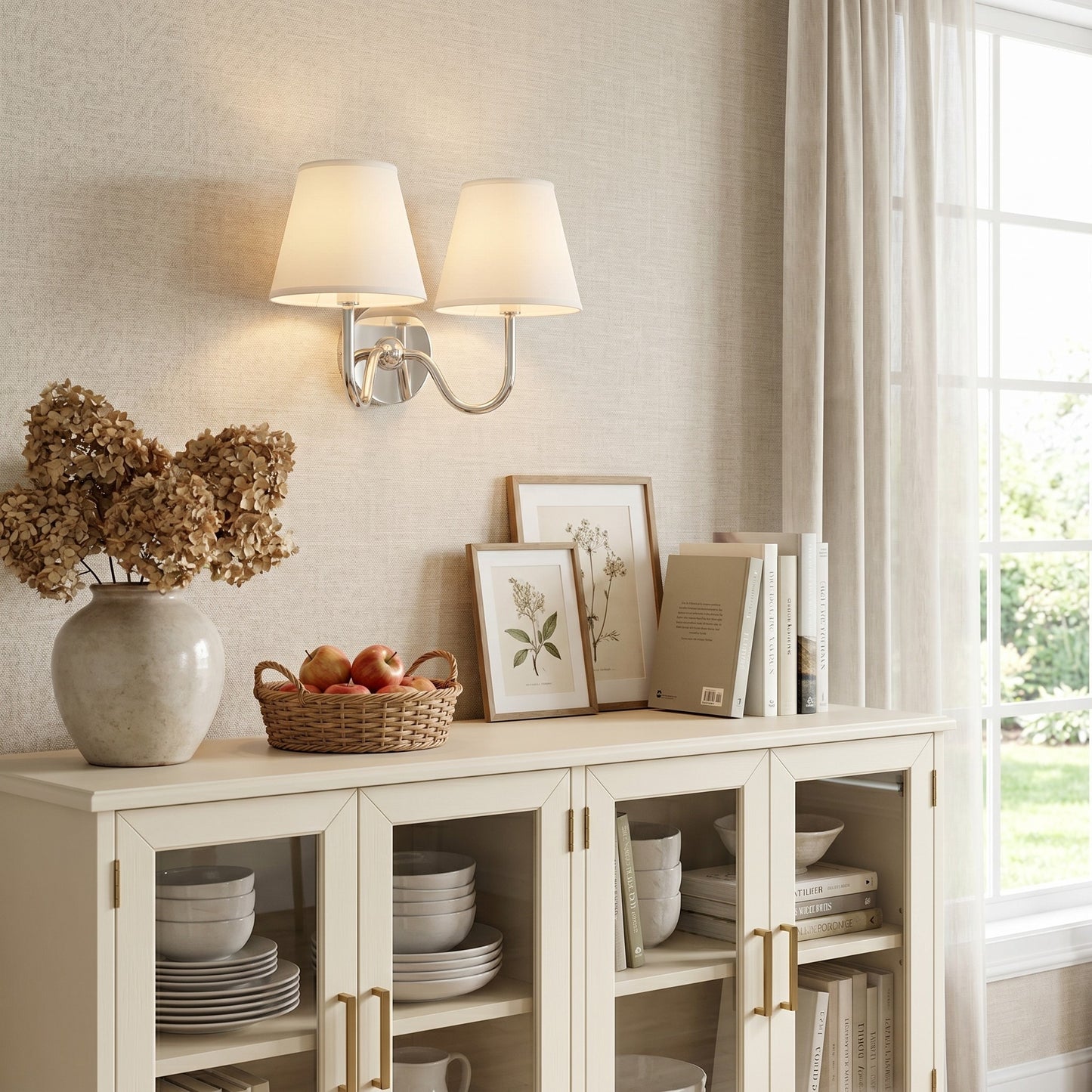 Stefania Rustic White Pleated Fabric Shade Sconce