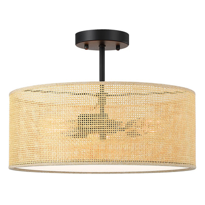 Zaylen Farmhouse Rattan Semi Flush Mount Ceiling Light