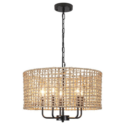 Arlo Bohemian 5 Light Natural Rattan Drum Chandelier