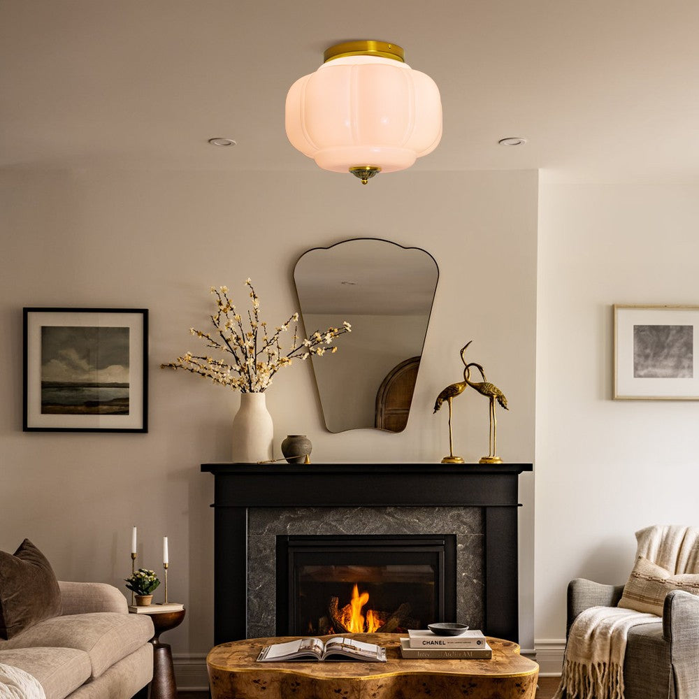 Ozita Retro Milk Glass Semi Flush Mount Eloise Ceiling Light