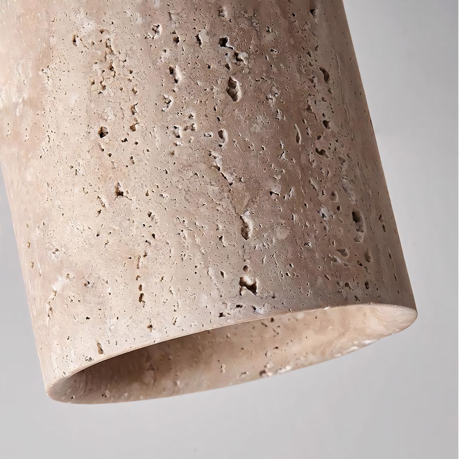 Hyrion Mini Wood And Stone Cylinder Travertine Ceiling Light