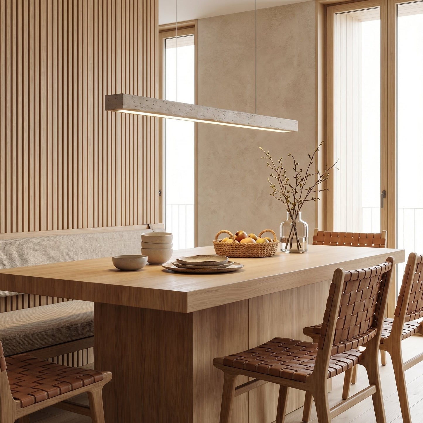 Umberto Minimalist Travertine Linear Pendant Light