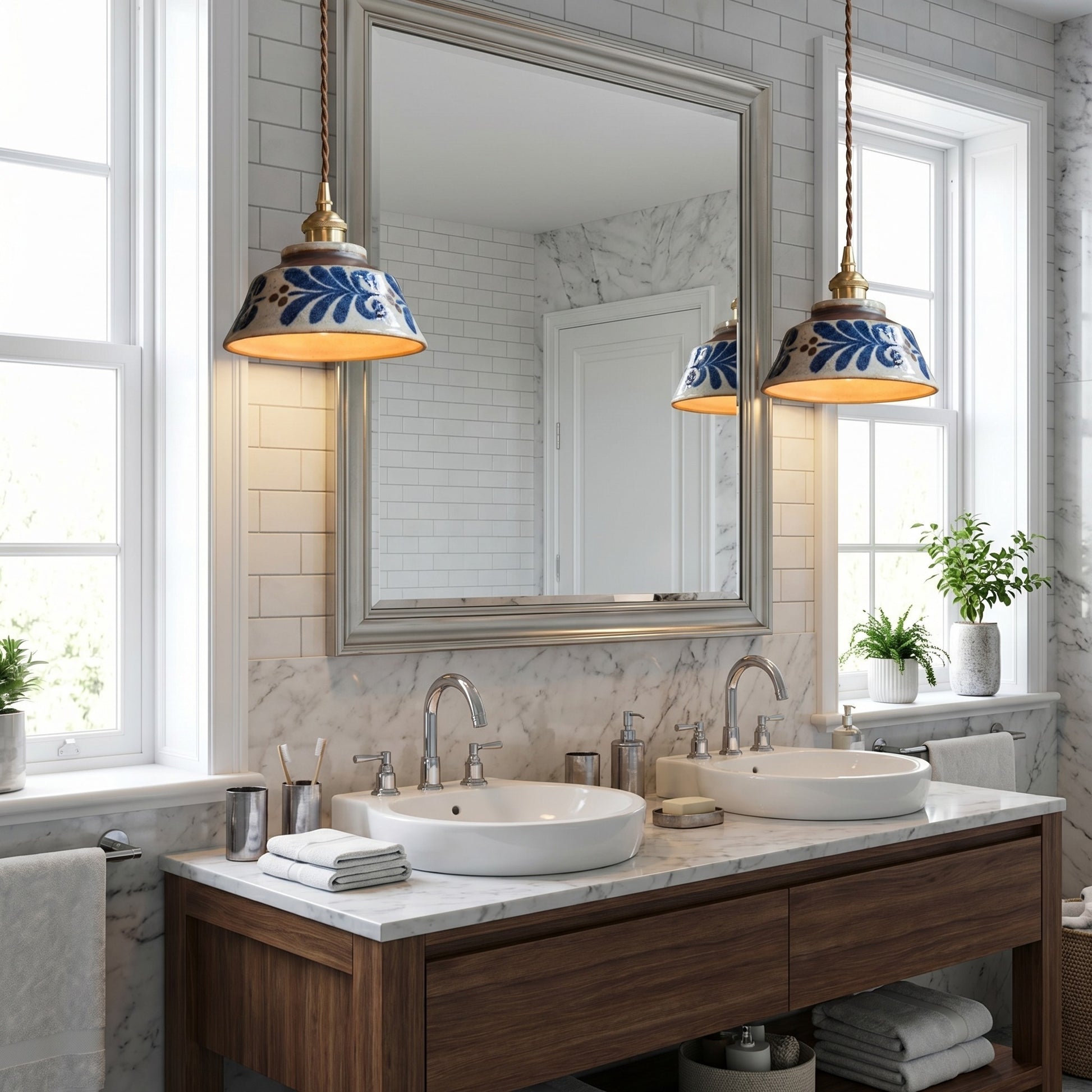 Hussein Vintage Hand-painted Ceramic Pendant Light