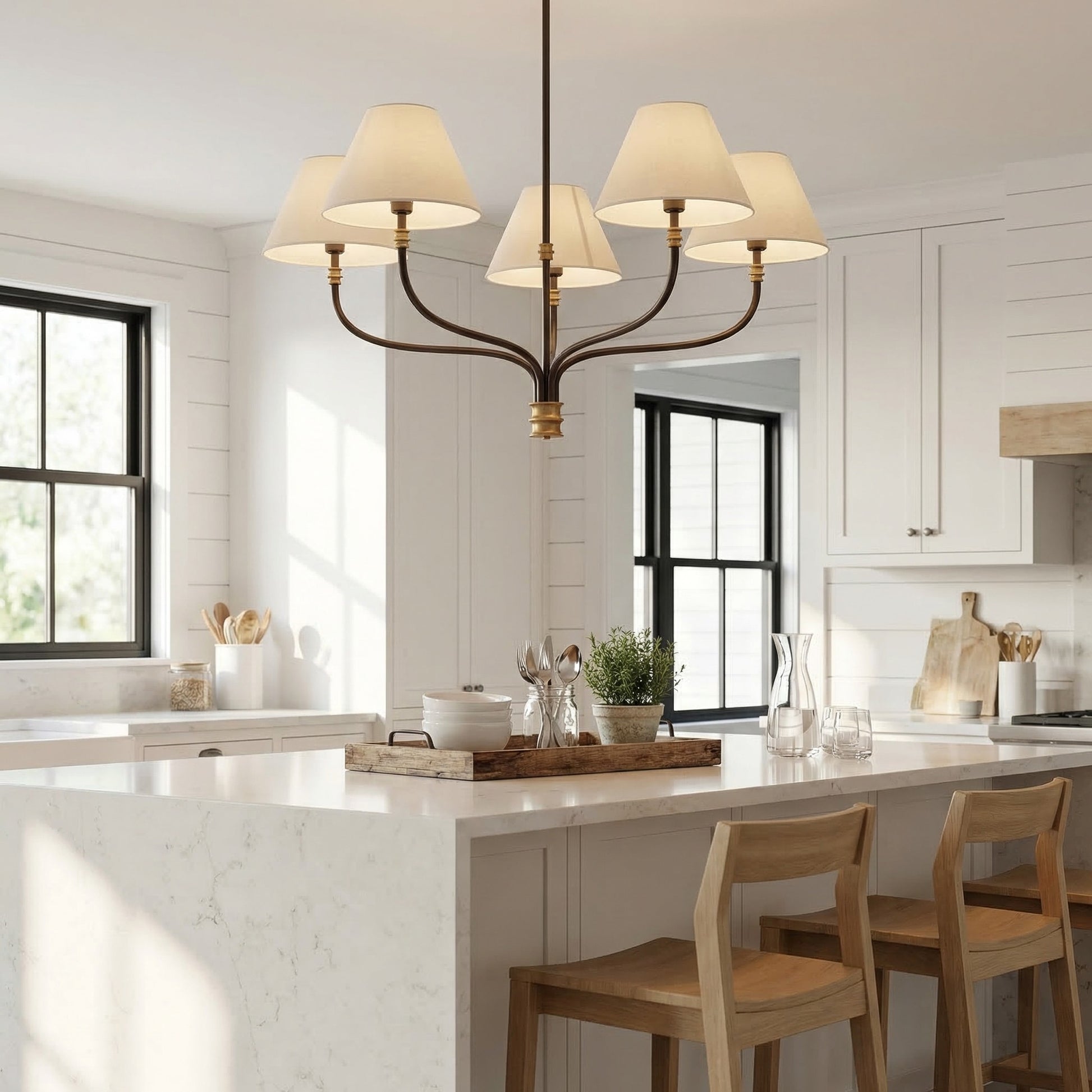 Ashlyn Modern 5/6 Light White Linen Conical Chandelier