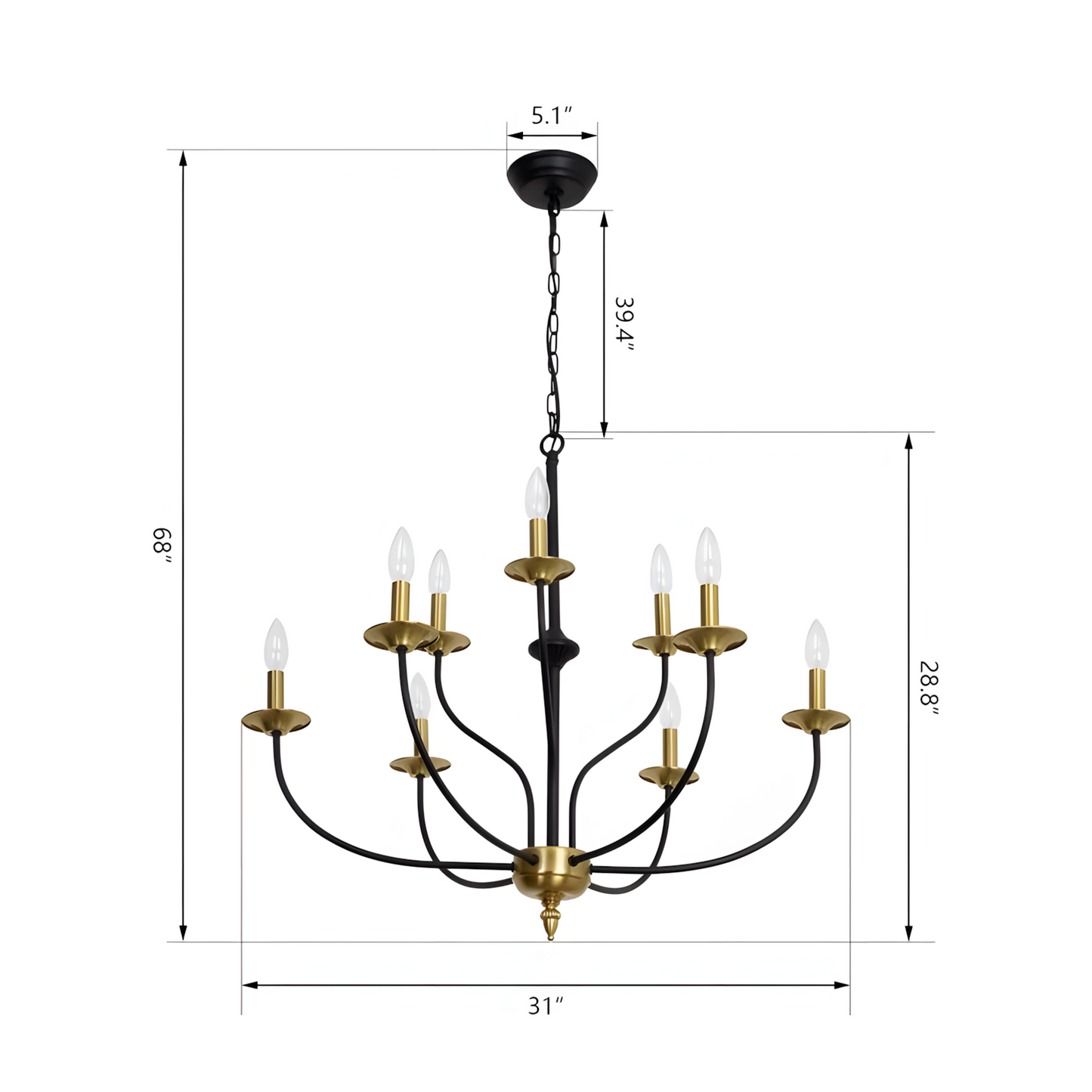 Caelestis Farmhouse 9 Light Metal Chandelier