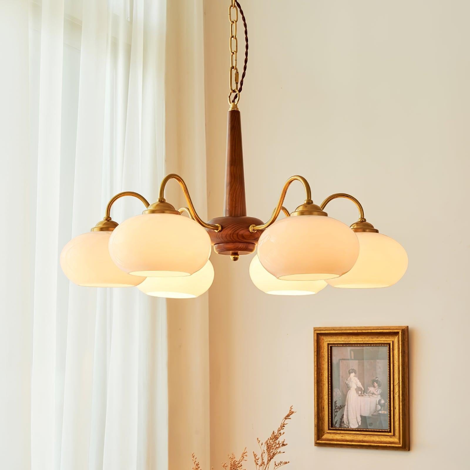 Xyrian Farmhouse Wood White Bauhaus Persimmon Chandelier