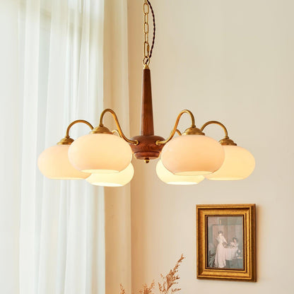 Xyrian Farmhouse Wood White Bauhaus Persimmon Chandelier