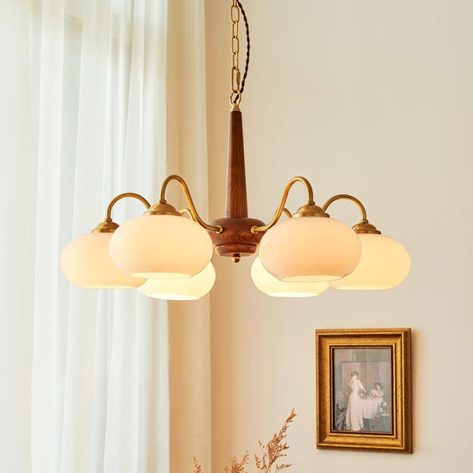 Xyrian Farmhouse Wood White Bauhaus Persimmon Chandelier