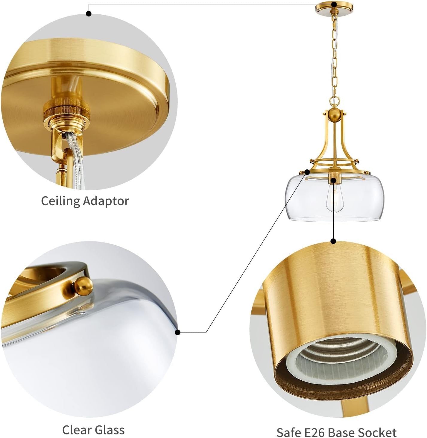 Thalys Brushed Gold Clear Glass Shade Charleston Pendant Light