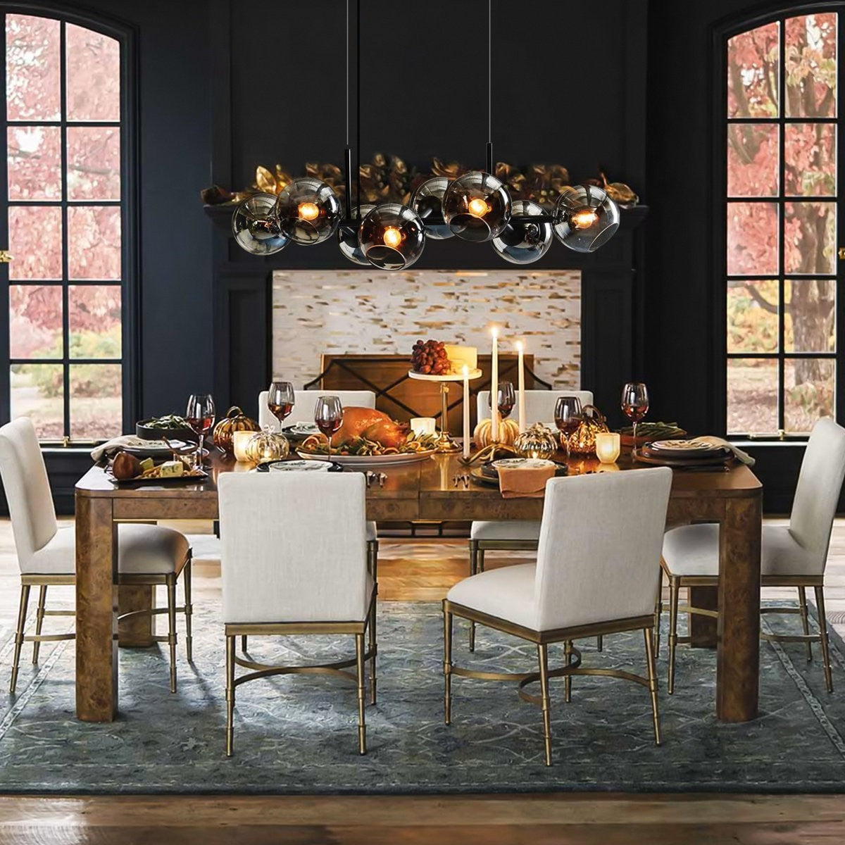 Malley Modern 8-Light Black Globe Glass Chandelier
