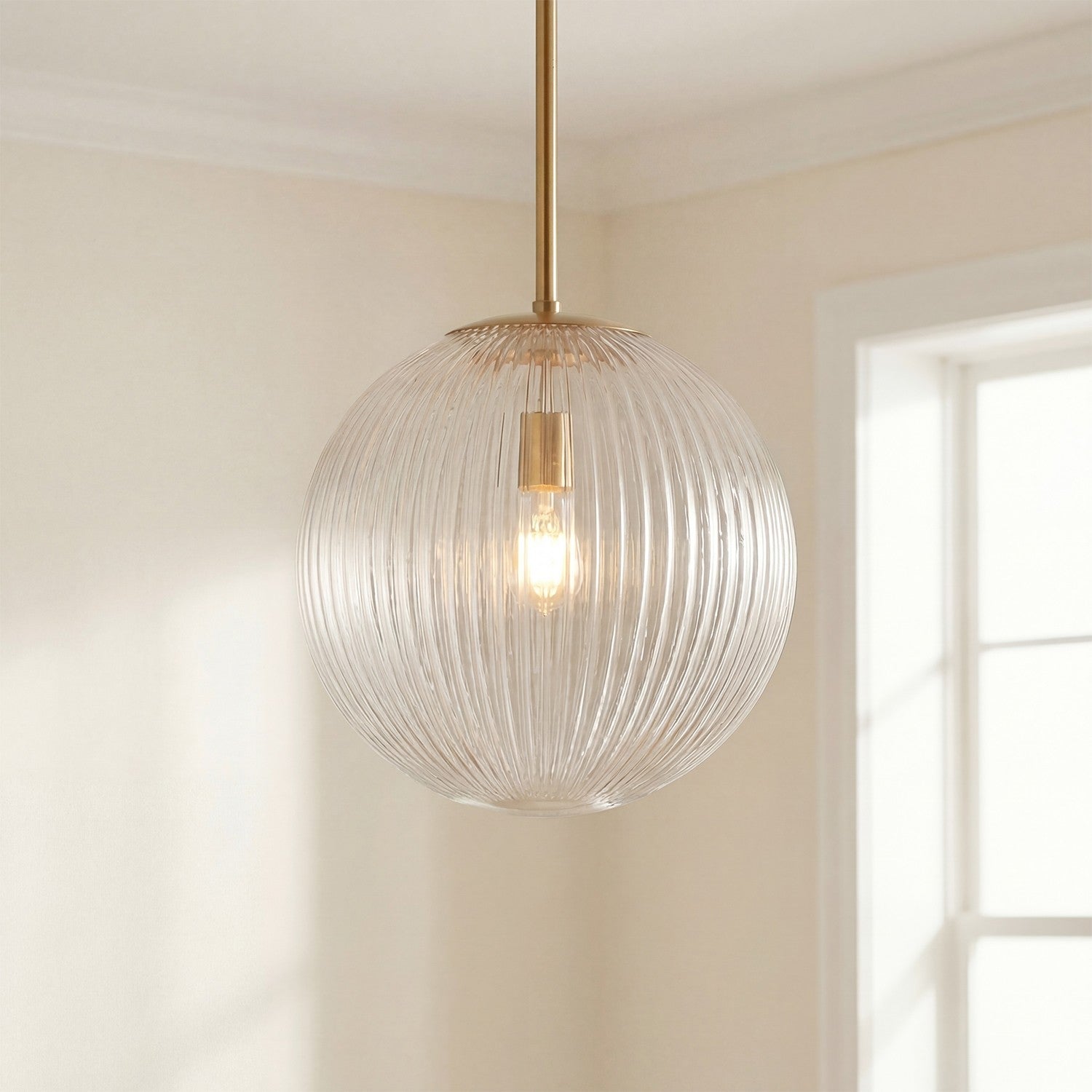 Alain Farmhouse Cooper Ribbed Glass Pendant Light