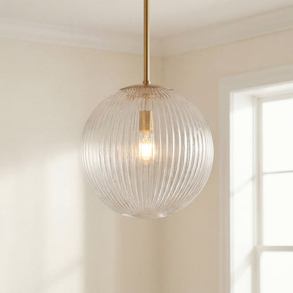 Alain Farmhouse Cooper Ribbed Glass Pendant Light