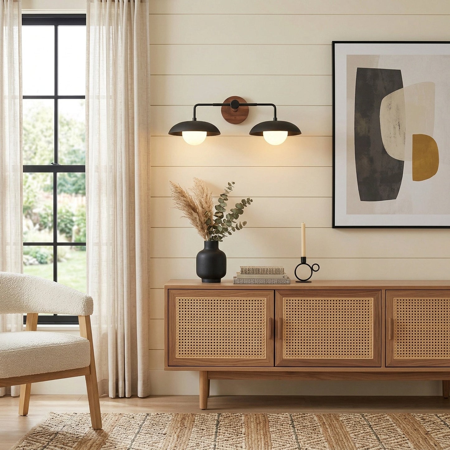 Katya Mid-century Wood Metal Double Dome Wall Sconce