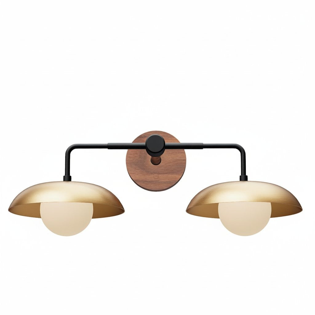 Katya Mid-century Wood Metal Double Dome Wall Sconce