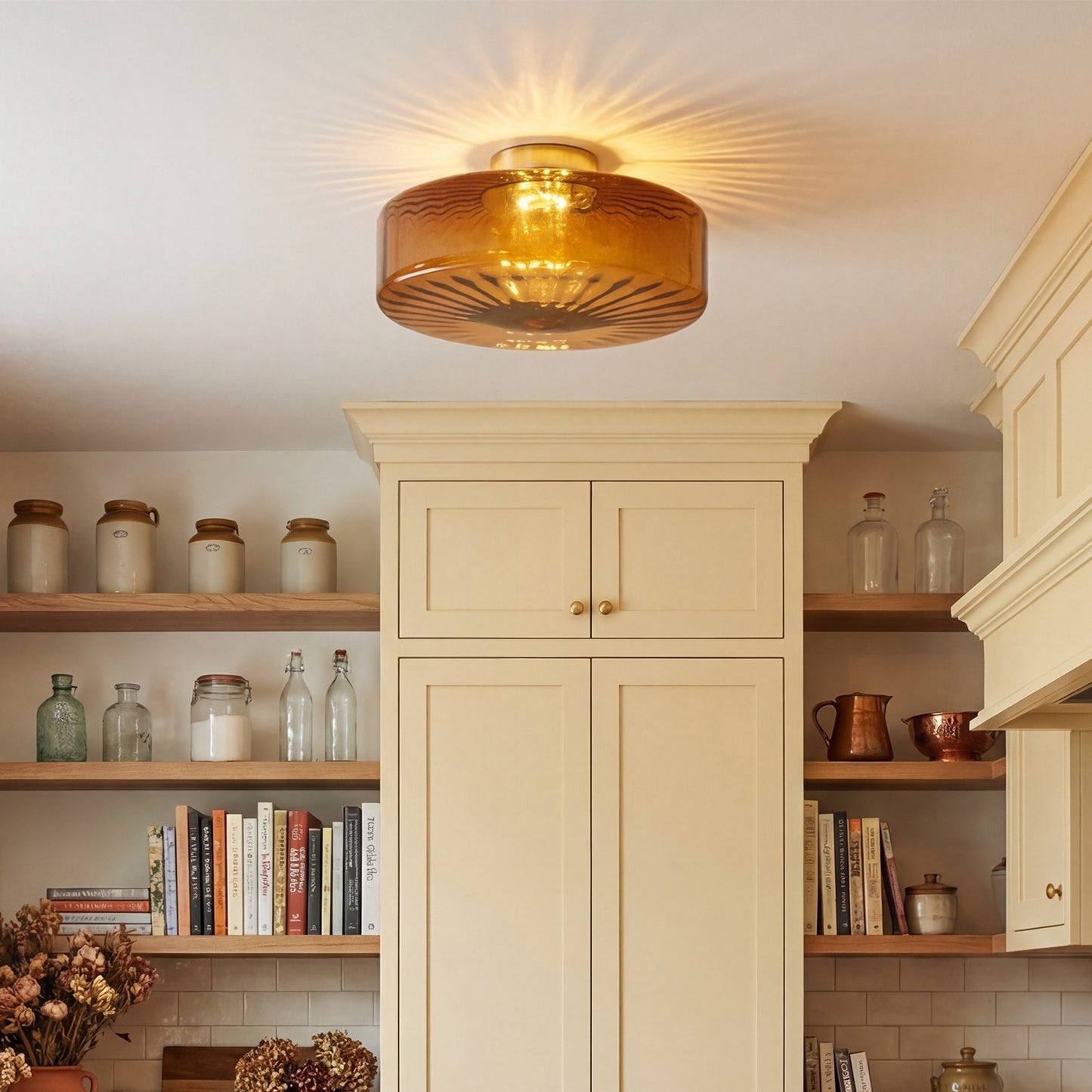 Xanthe French Vintage Round Glass Ceiling Light
