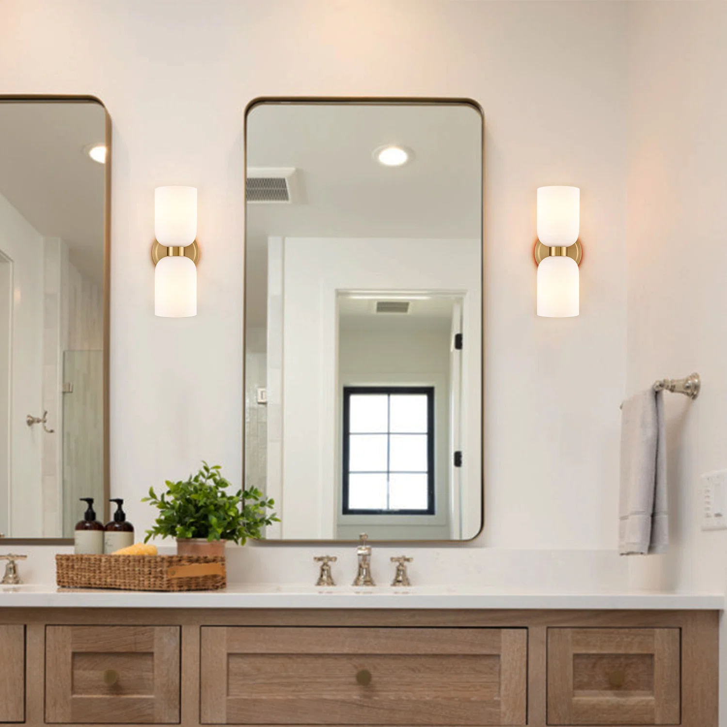 Mynith Milky Glass Tube Up Down Vanity Wall Sconce