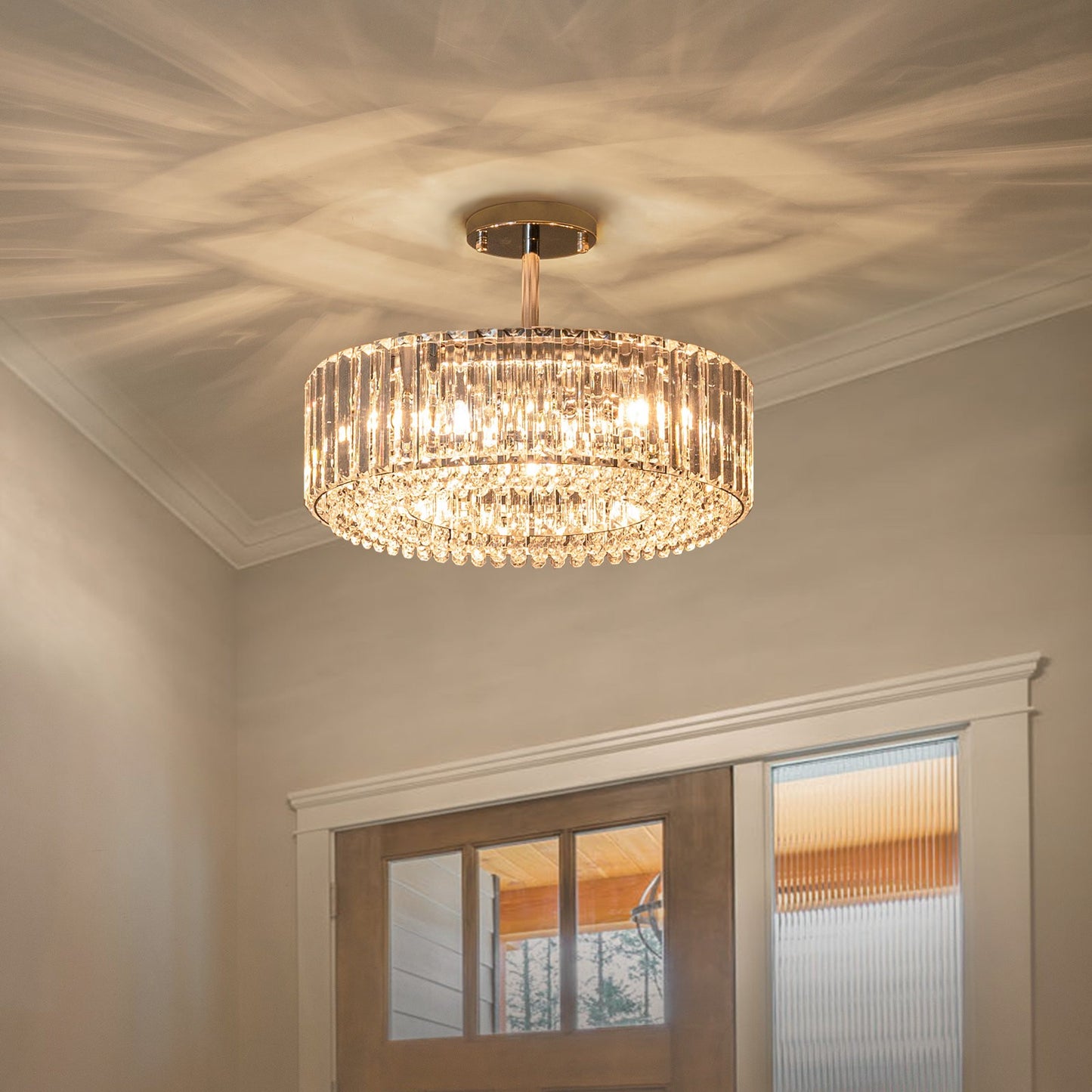 Ryxar Round Ribbed Crystal Semi Flush Mount Light