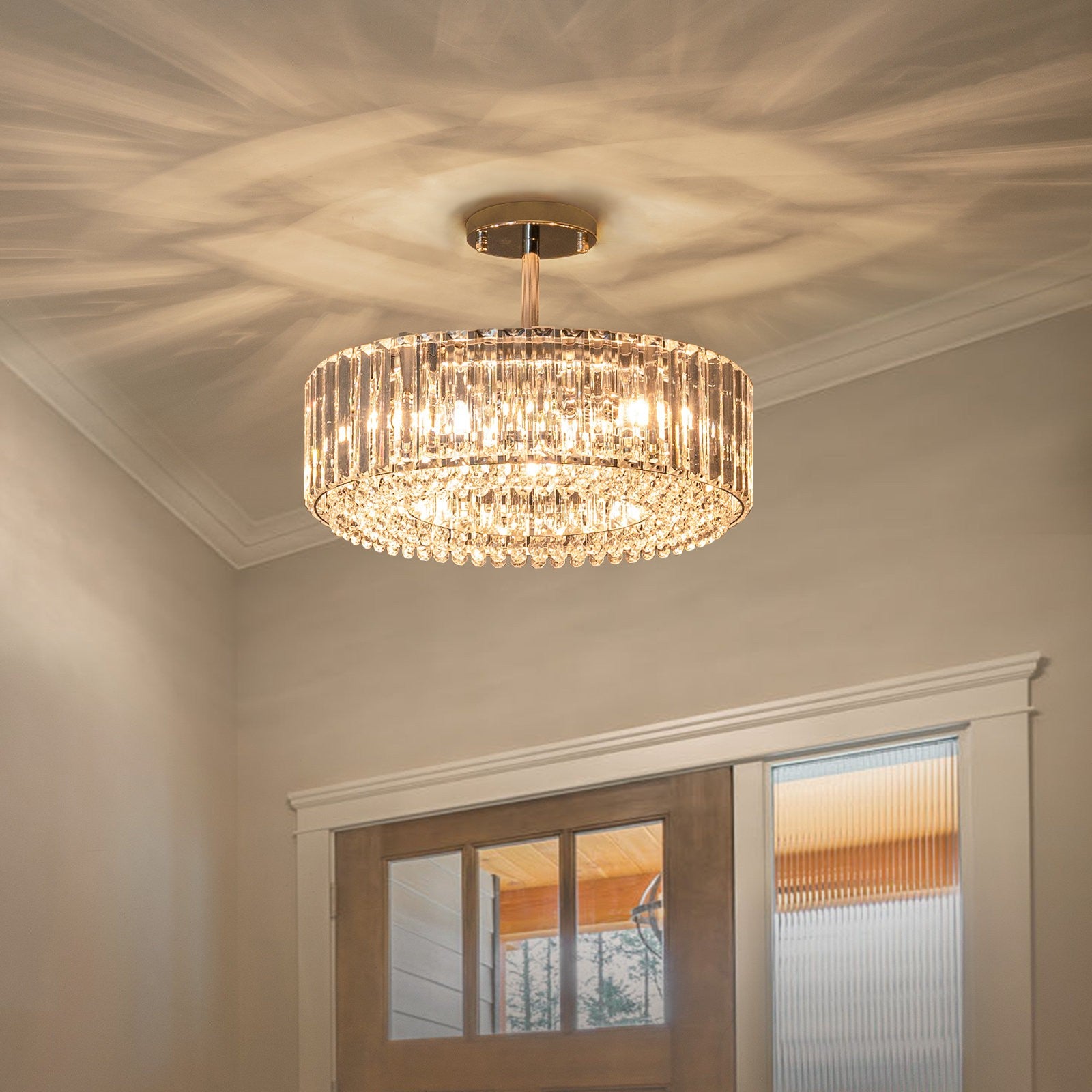 Ryxar Round Ribbed Crystal Semi Flush Mount Light