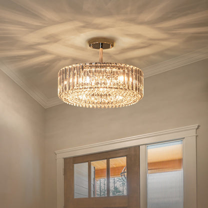 Ryxar Round Ribbed Crystal Semi Flush Mount Light
