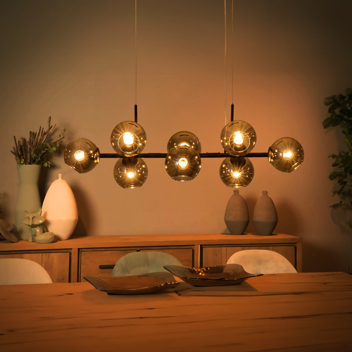 Malley Modern 8-Light Black Globe Glass Chandelier