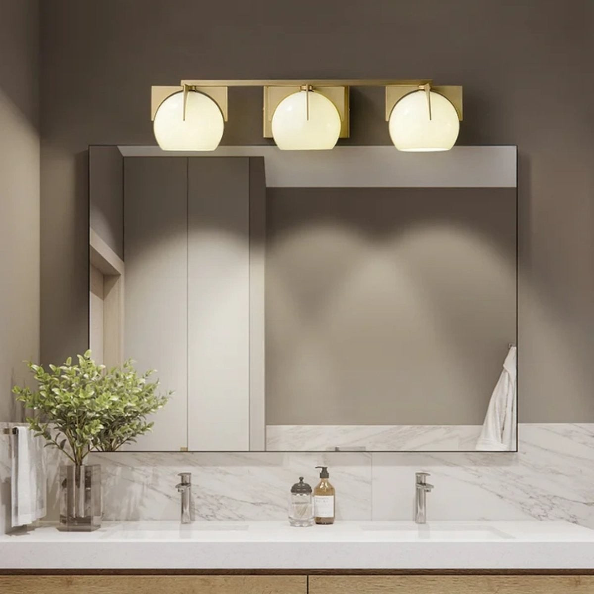 Ron Modern 3-Light White Ball Brass Wall Light