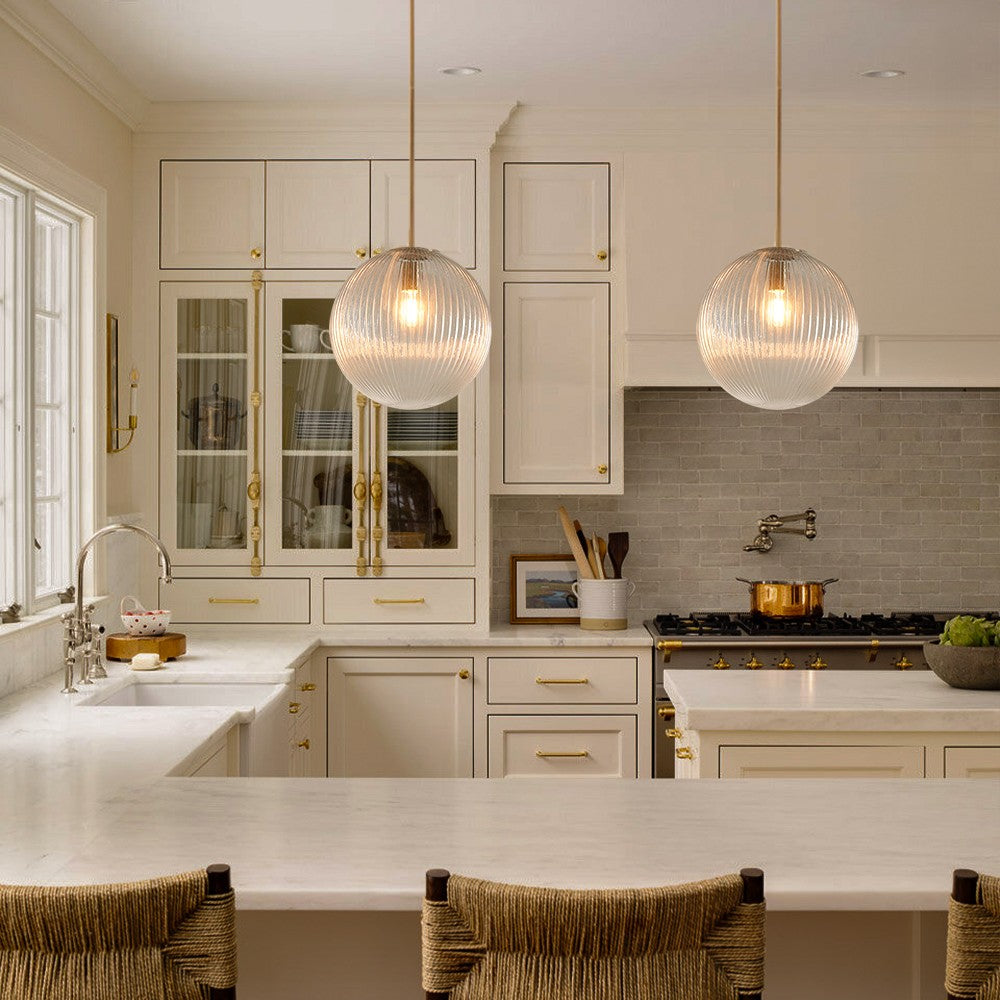 Alain Farmhouse Cooper Ribbed Glass Pendant Light