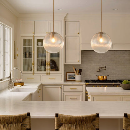 Alain Farmhouse Cooper Ribbed Glass Pendant Light