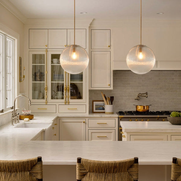 Alain Farmhouse Cooper Ribbed Glass Pendant Light