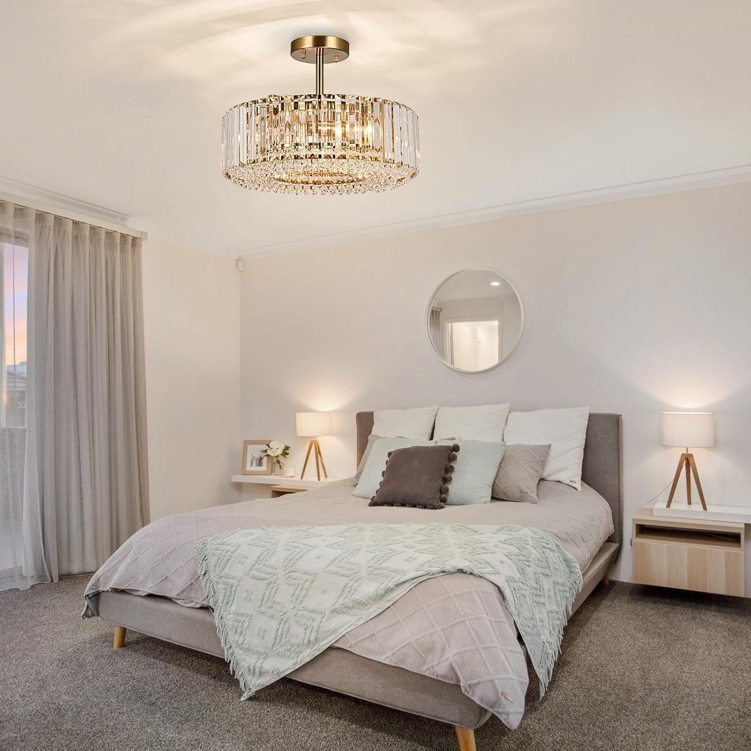Ryxar Round Ribbed Crystal Semi Flush Mount Light