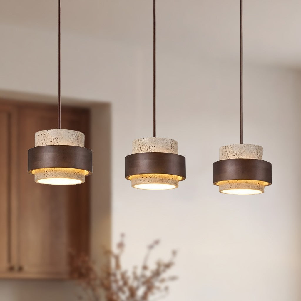 Timothy Wabi Sabi Cylindrical Travertine Pendant Light