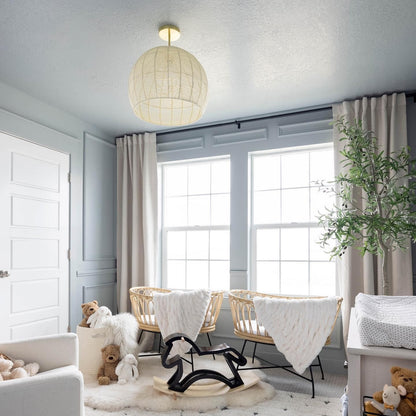 Dronor Ivory Woven Rope Globe Semi Flush Mount Light