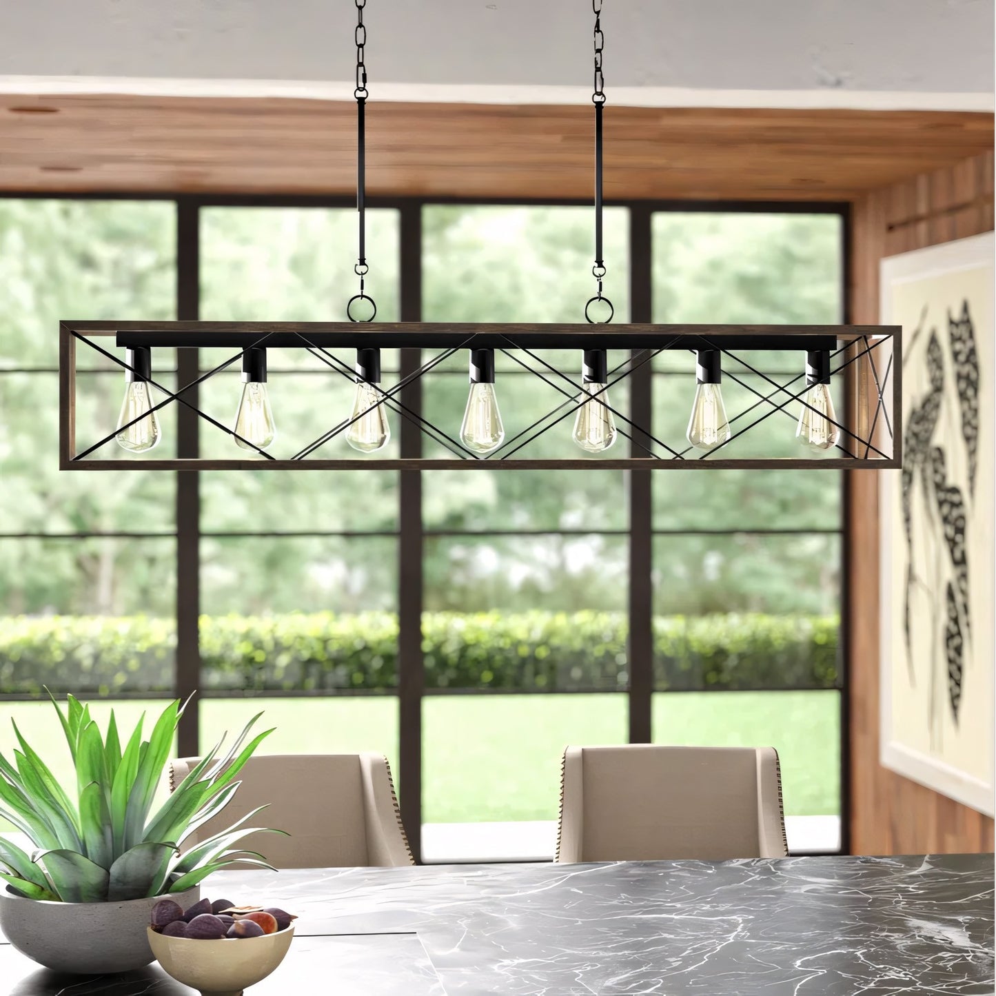 Wrylor Farmhouse 7 Light Steel Rectangle Chandelier